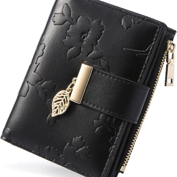Accessories - Women's Leather RFID Blocking Bifold Wallet Compact Purse with Zipper Pocket